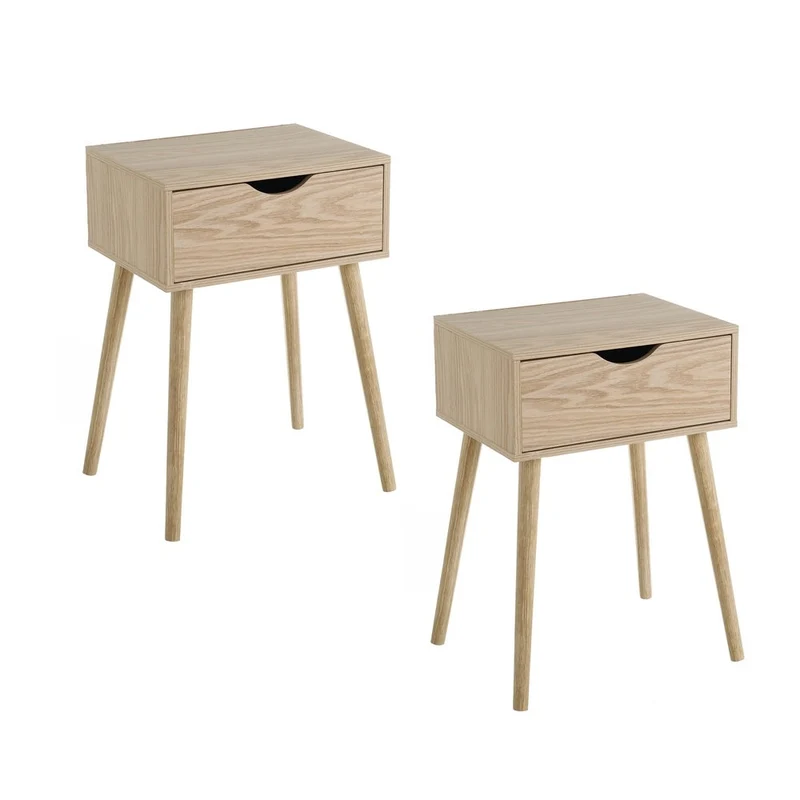 Set de 2 mesitas de noche de 1 cajón laminado color natural de 40x31x58 cm