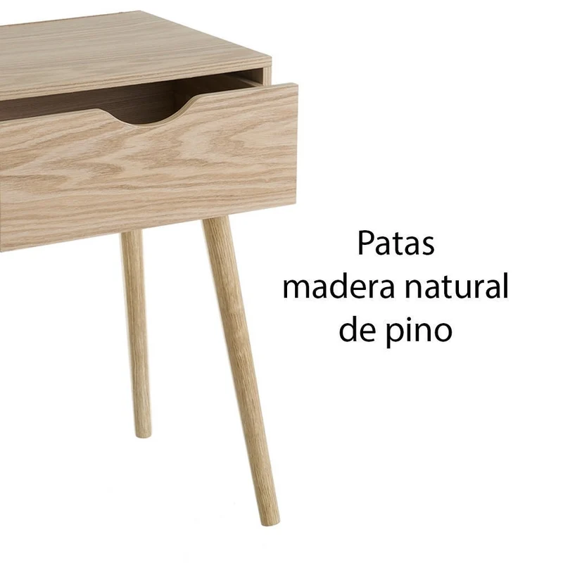 Set de 2 mesitas de noche de 1 cajón laminado color natural de 40x31x58 cm