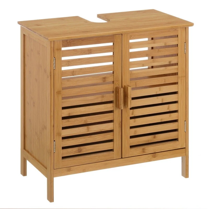 Mueble bajo lavabo de bambú marrón con 2 puertas de 60x62x30 cm