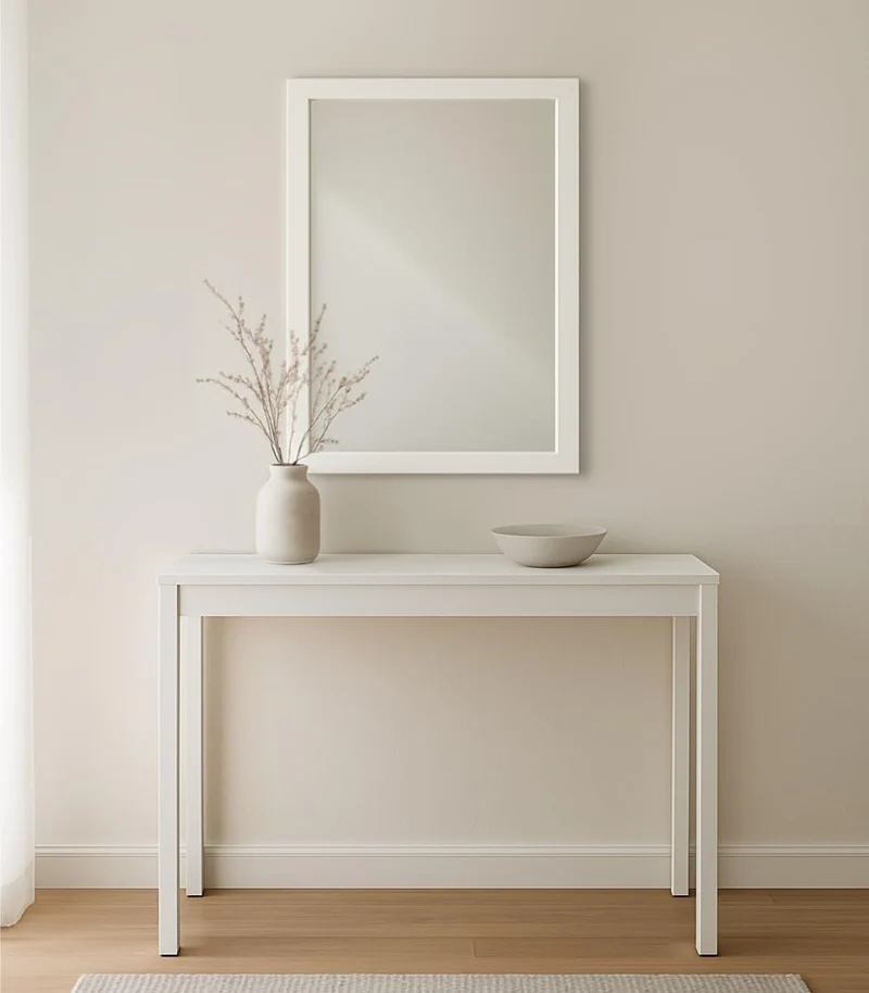Espejo de pared rectangular con marco blanco de plástico de 76x56 cm