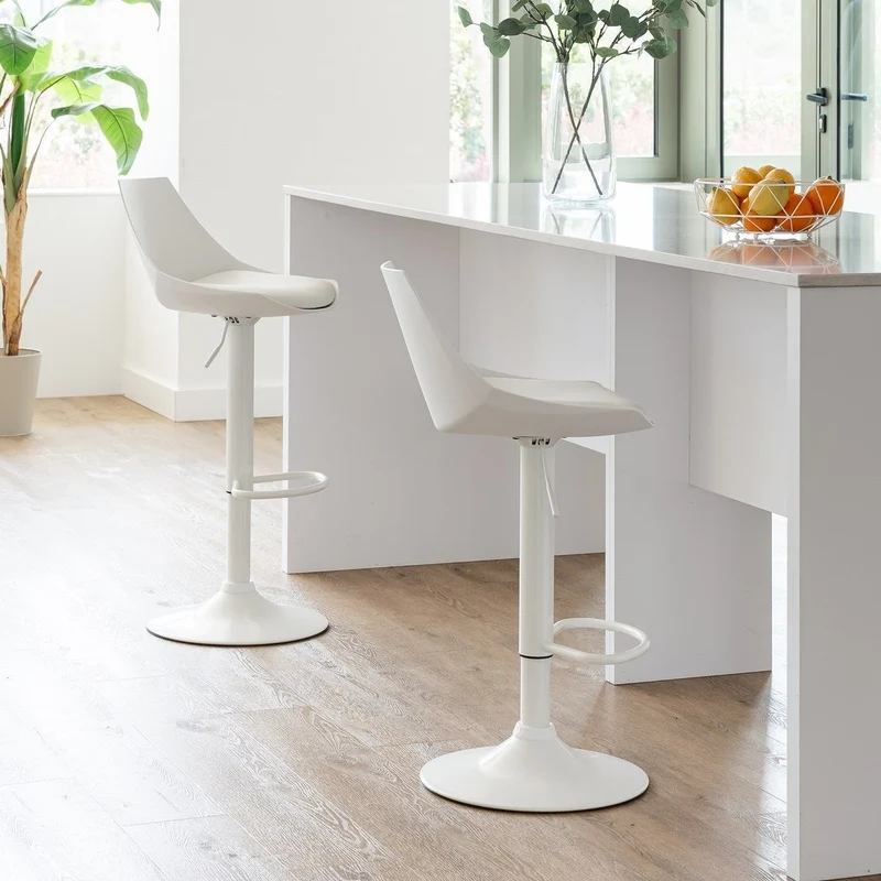 2 taburetes de cocina regulables en altura blancos con respaldo alto