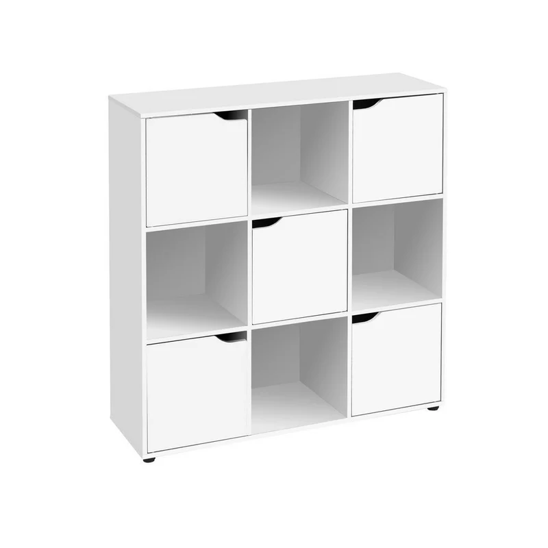 Estantería Cubo con 9 estantes y 5 puertas color blanco de 90x90x29 cm