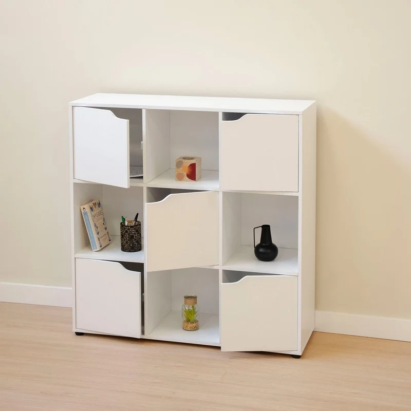 Estantería Cubo con 9 estantes y 5 puertas color blanco de 90x90x29 cm