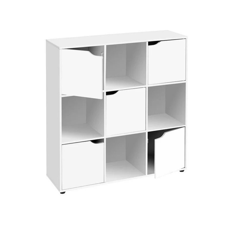 Estantería Cubo con 9 estantes y 5 puertas color blanco de 90x90x29 cm
