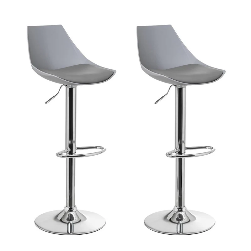 2 taburetes de cocina regulables en altura gris y metal con respaldo alto