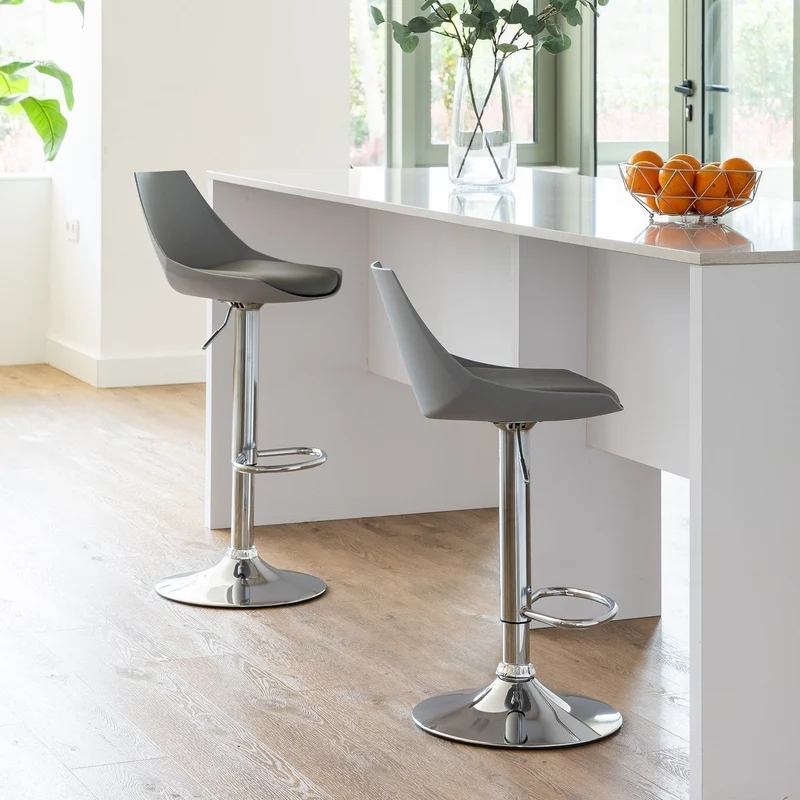 2 taburetes de cocina regulables en altura gris y metal con respaldo alto