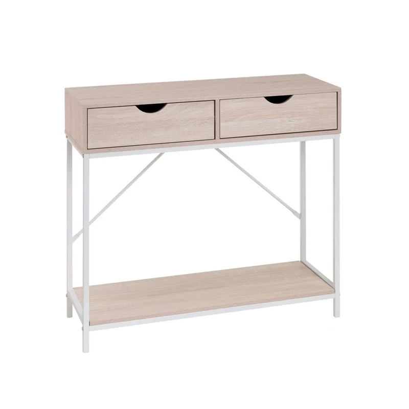 Consola recibidor Urban 2 cajones de metal y madera blanco de 80x30x75 cm