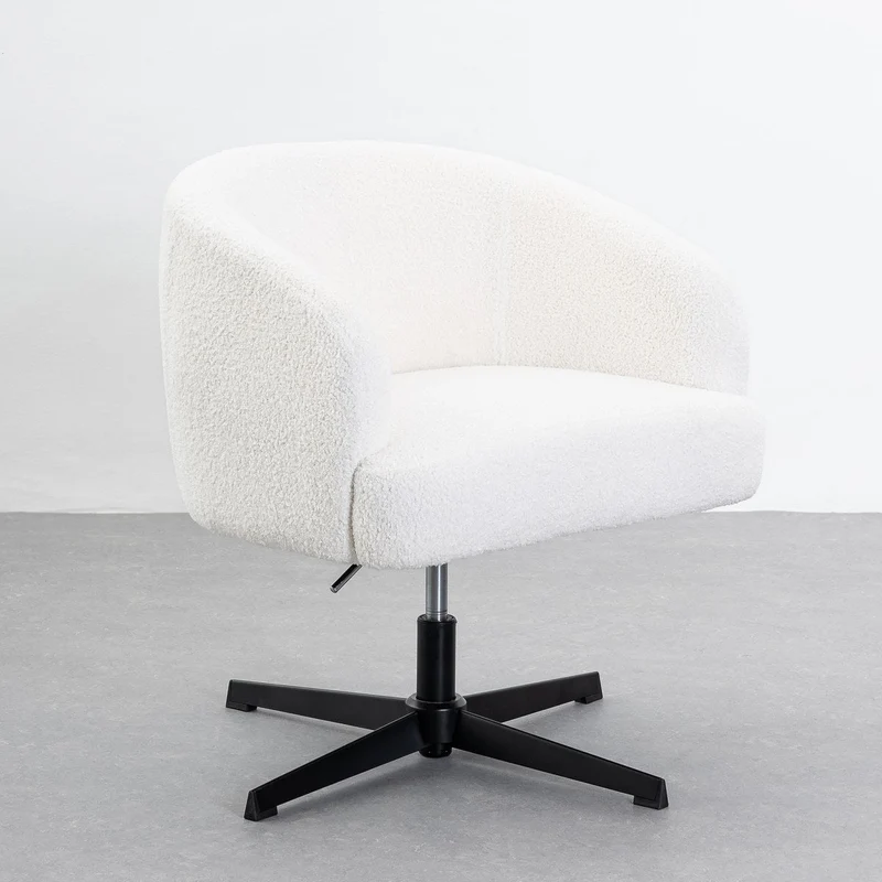 Sillón giratorio regulable en altura, tapizado de borreguito color blanco