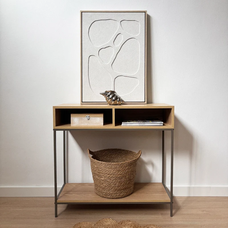 Consola recibidor Urban de metal gris y madera beige de 80x30x75 cm