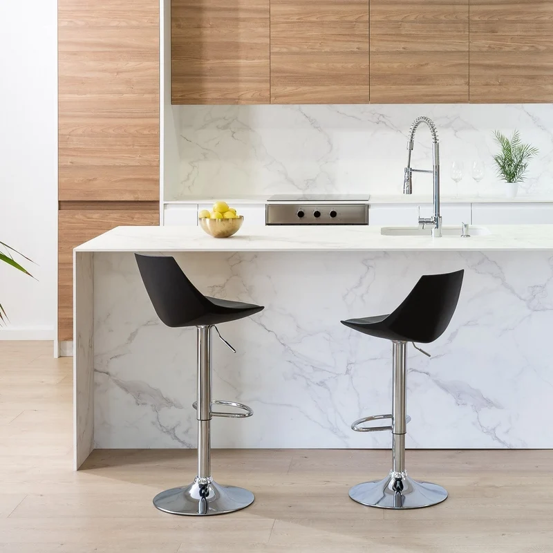 2 taburetes de cocina regulables en altura negro y metal con respaldo alto