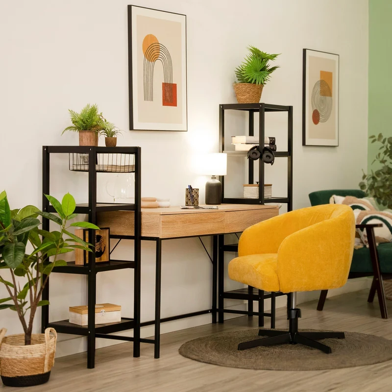 Sillón giratorio regulable de chenilla amarillo mostaza con patas en cruz