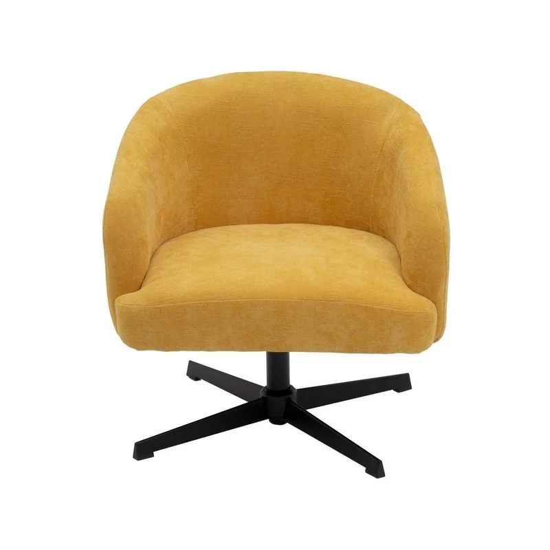 Sillón giratorio regulable de chenilla amarillo mostaza con patas en cruz