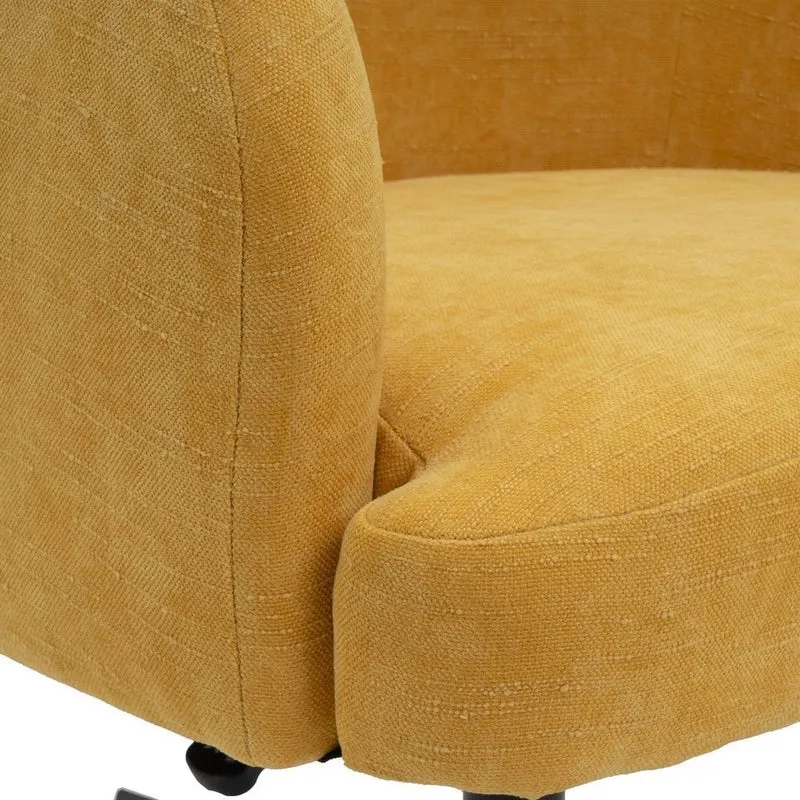 Sillón giratorio regulable de chenilla amarillo mostaza con patas en cruz