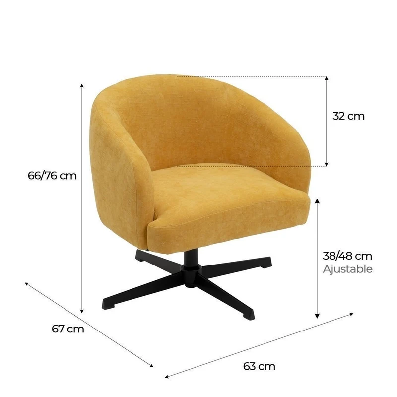 Sillón giratorio regulable de chenilla amarillo mostaza con patas en cruz