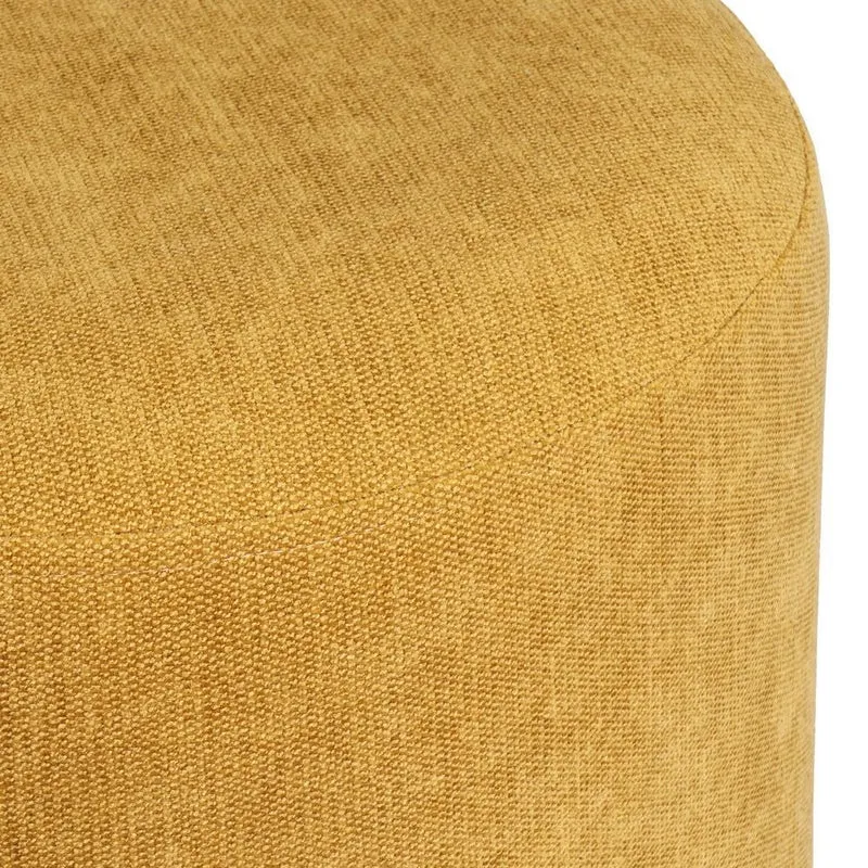 Puff redondo de madera y tejido de chenilla mostaza de 40x45 cm