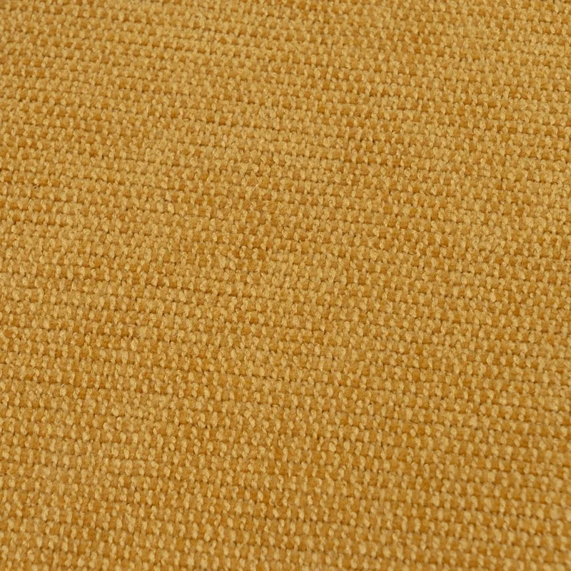 Puff redondo de madera y tejido de chenilla mostaza de 40x45 cm