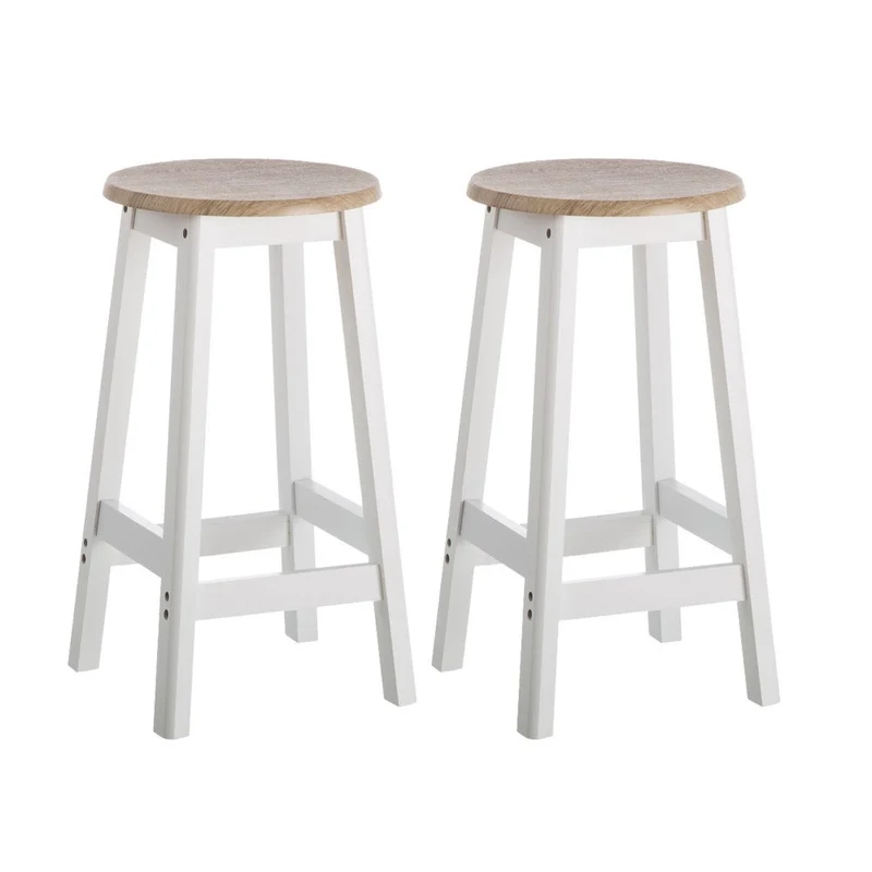 Pack de 2 taburetes de cocina de madera blanco y natural de 54 cm
