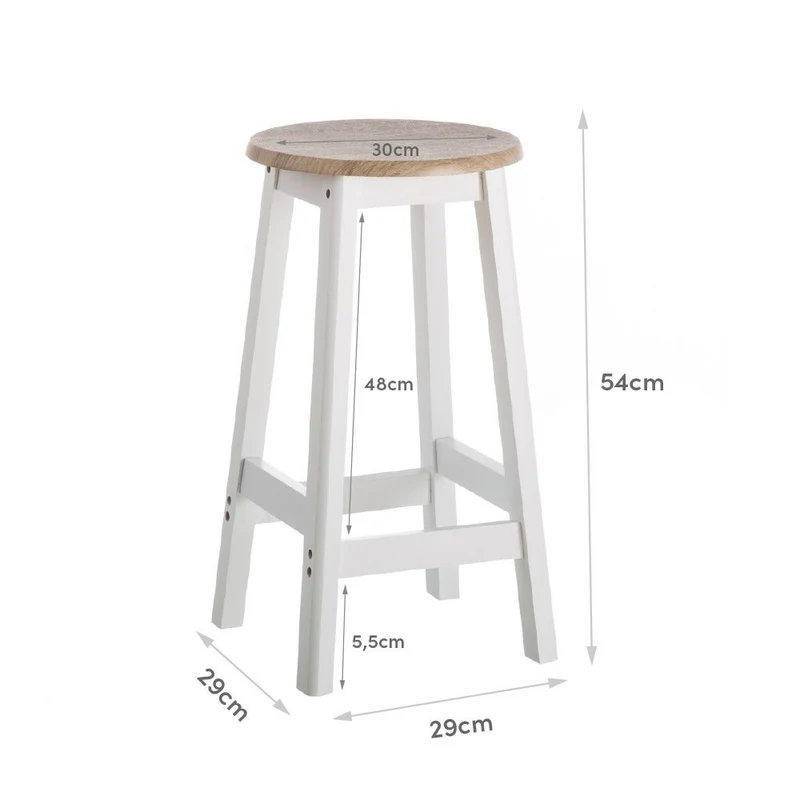 Pack de 2 taburetes de cocina de madera blanco y natural de 54 cm