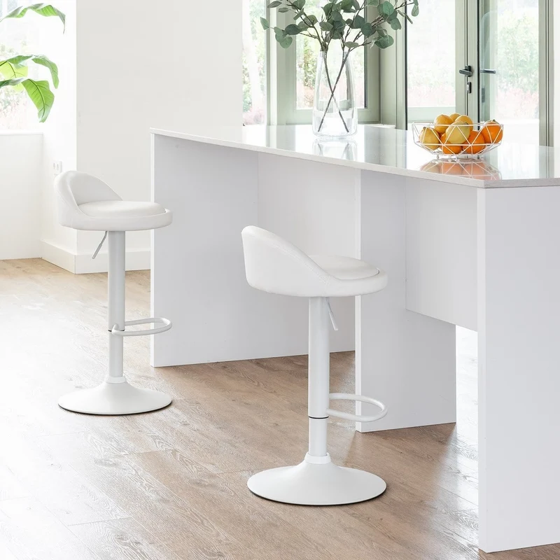 2 taburetes de cocina regulables en altura blancos con respaldo bajo