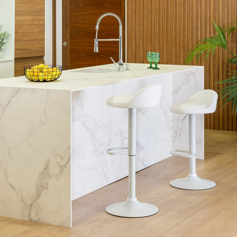2 taburetes de cocina regulables en altura blancos con respaldo bajo