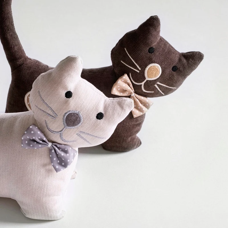 Set de 2 topes de puerta con forma de gatos beige y marrón de 27 cm y 14 kg