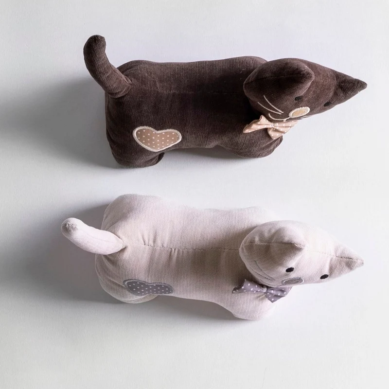 Set de 2 topes de puerta con forma de gatos beige y marrón de 27 cm y 14 kg