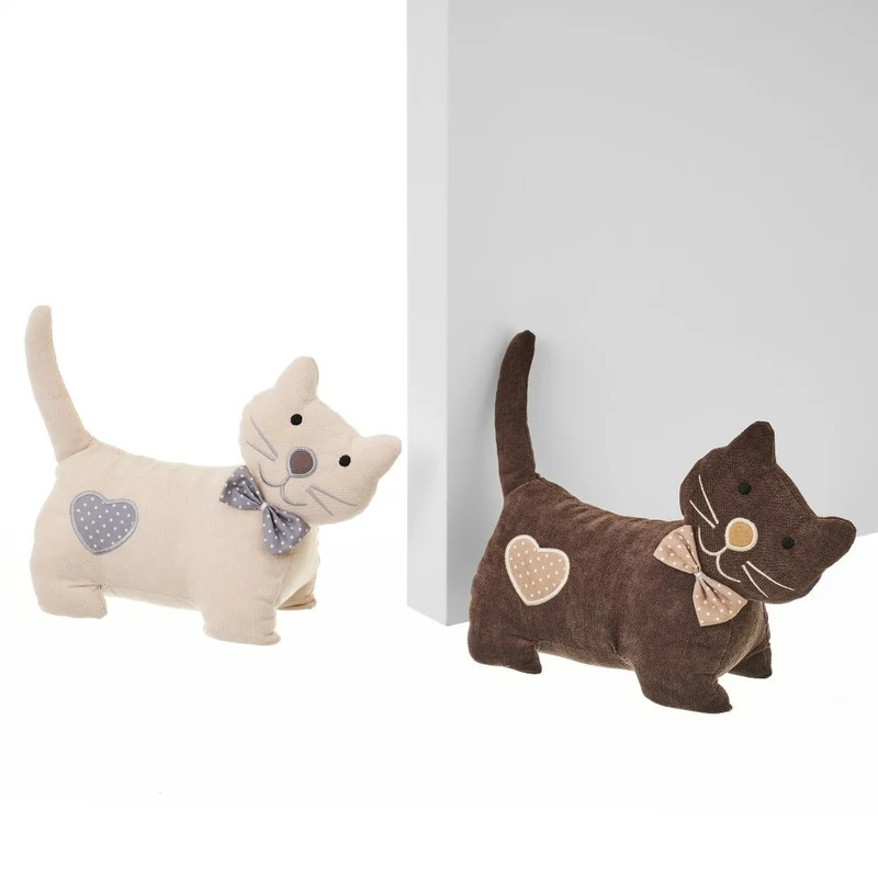 Set de 2 topes de puerta con forma de gatos beige y marrón de 27 cm y 14 kg