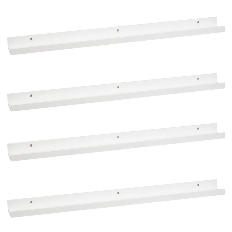 4 estantes flotantes de pared de madera blanca de 100x9,5x5 cm