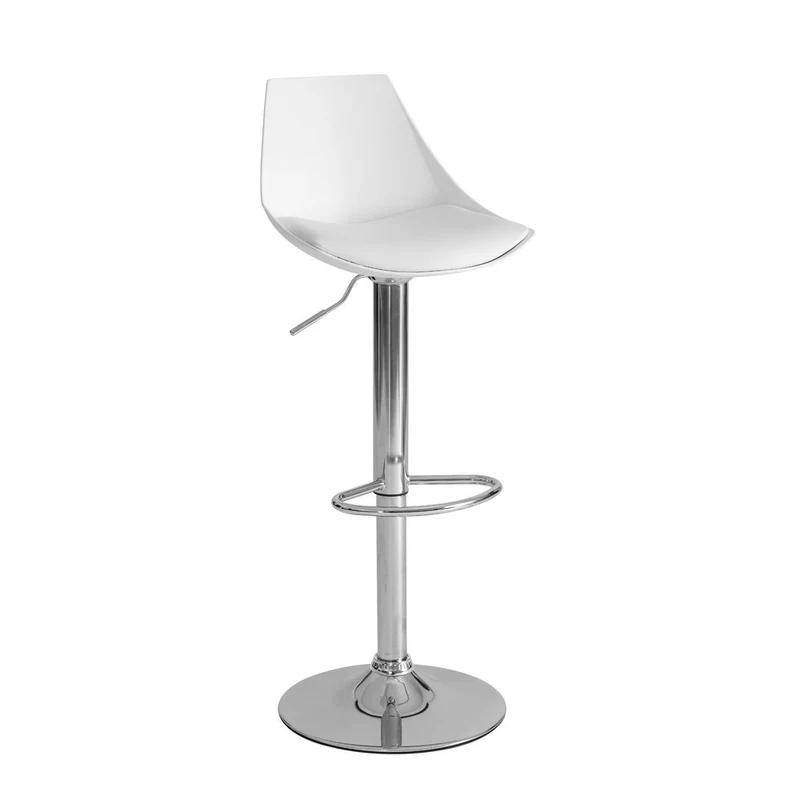 Taburete de cocina regulable en altura blanco y metal con respaldo alto