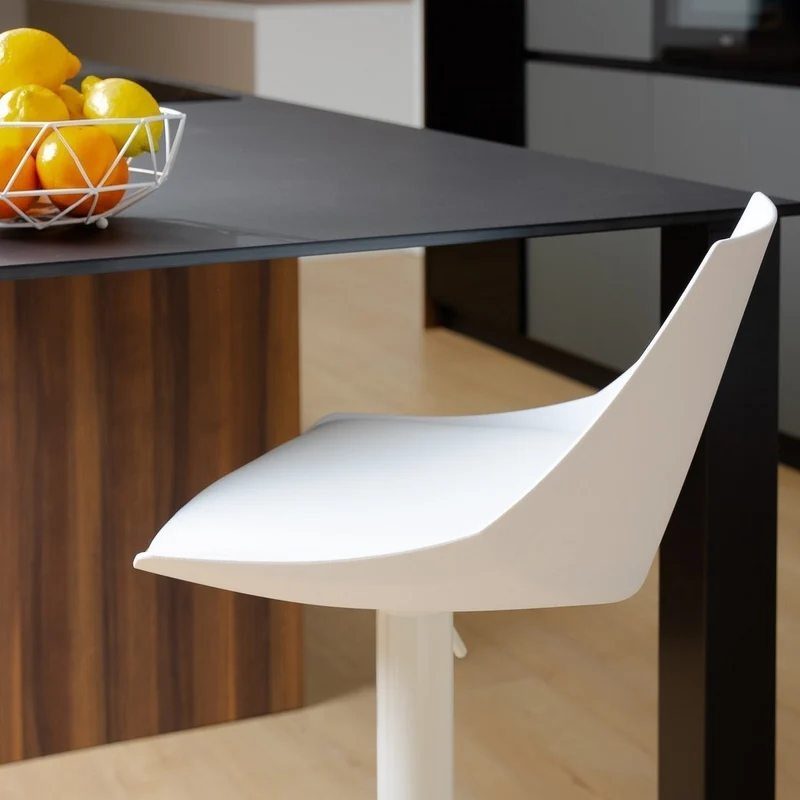 Taburete alto de cocina regulable en altura blanco con respaldo alto