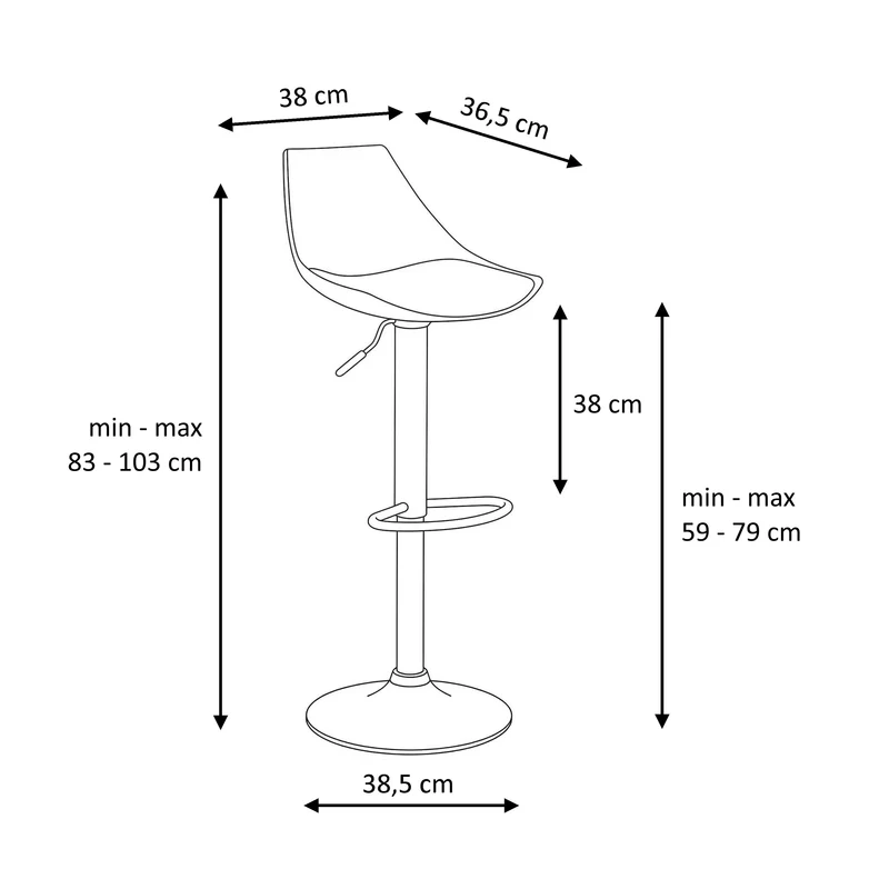 Taburete alto de cocina regulable en altura blanco con respaldo alto