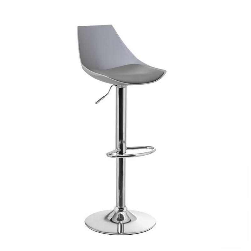 Taburete alto de cocina regulable en altura gris y metal con respaldo alto