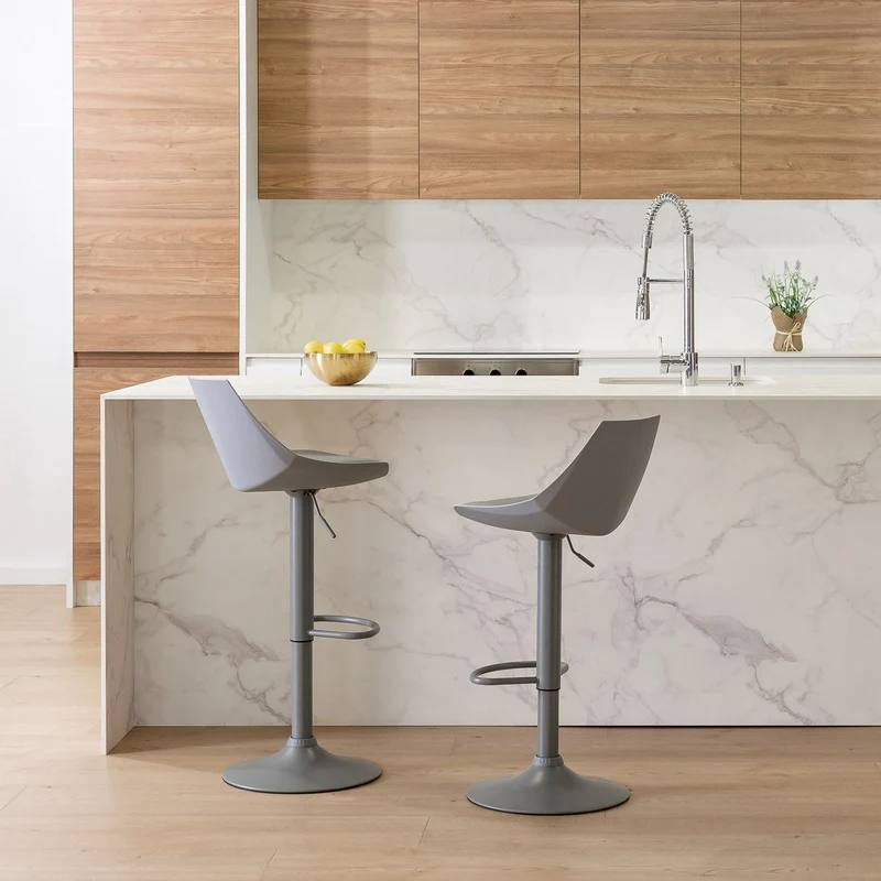 Taburete alto de cocina regulable en altura gris con respaldo alto