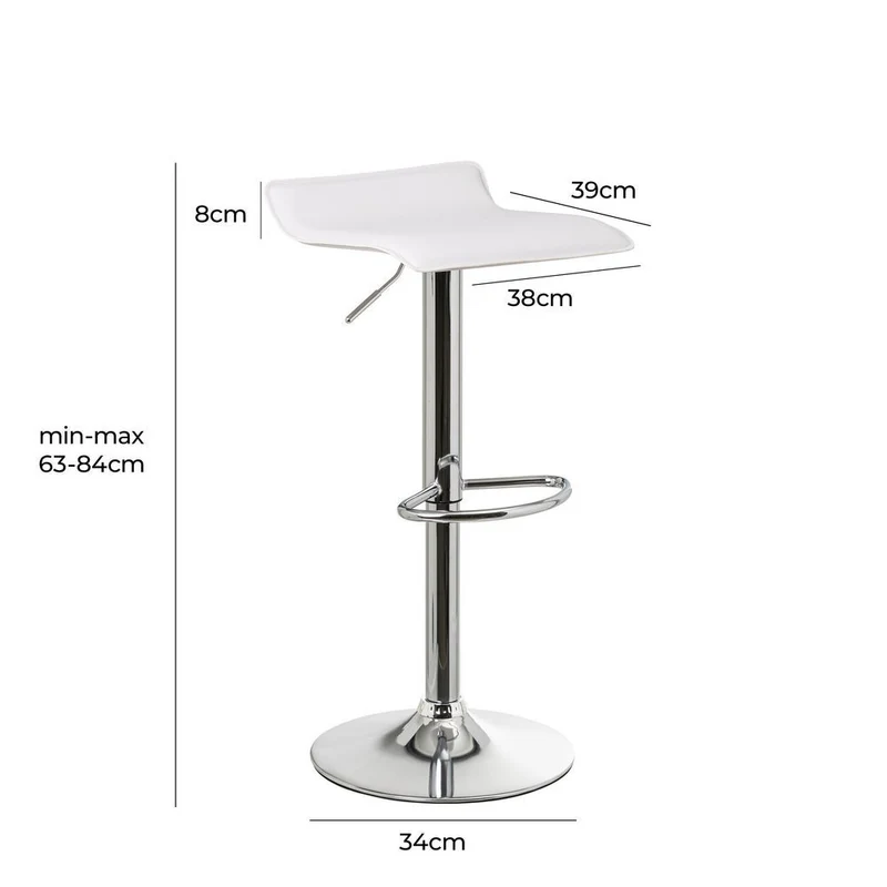Taburete alto de cocina regulable en altura blanco cuadrado sin respaldo
