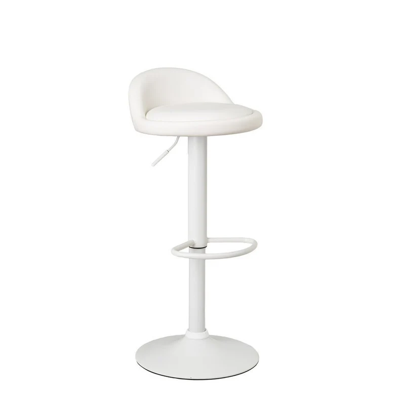 Taburete alto de cocina regulable en altura blanco con respaldo bajo