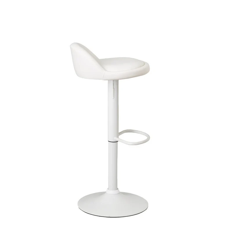 Taburete alto de cocina regulable en altura blanco con respaldo bajo