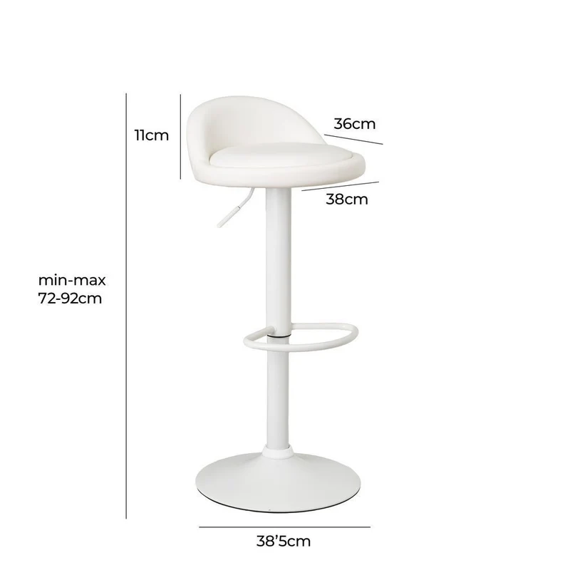 Taburete alto de cocina regulable en altura blanco con respaldo bajo