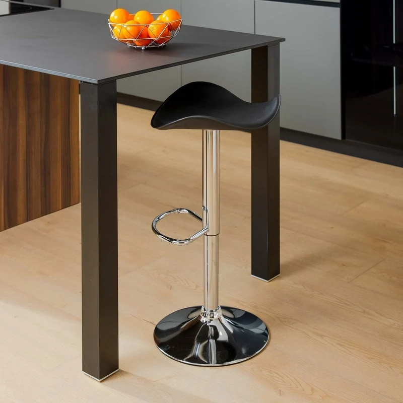 Taburete alto de cocina regulable en altura negro redondo sin respaldo