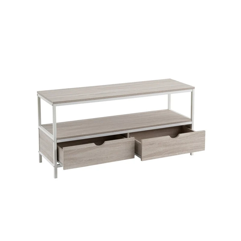 Mueble de TV de acero y tablero blanco y natural de 120x39x57 cm