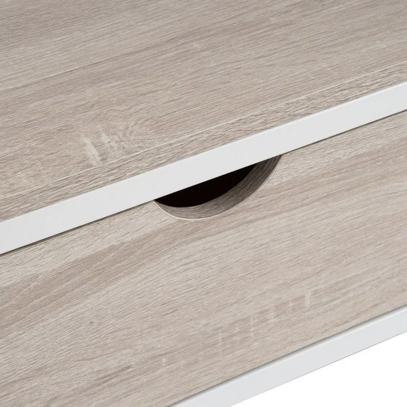 Mueble de TV de acero y tablero blanco y natural de 120x39x57 cm