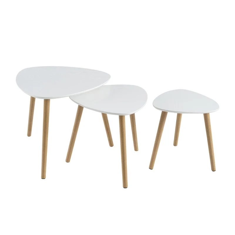 Set de 3 mesas nido de salón fabricadas en madera de pino blanco, 60x60cm