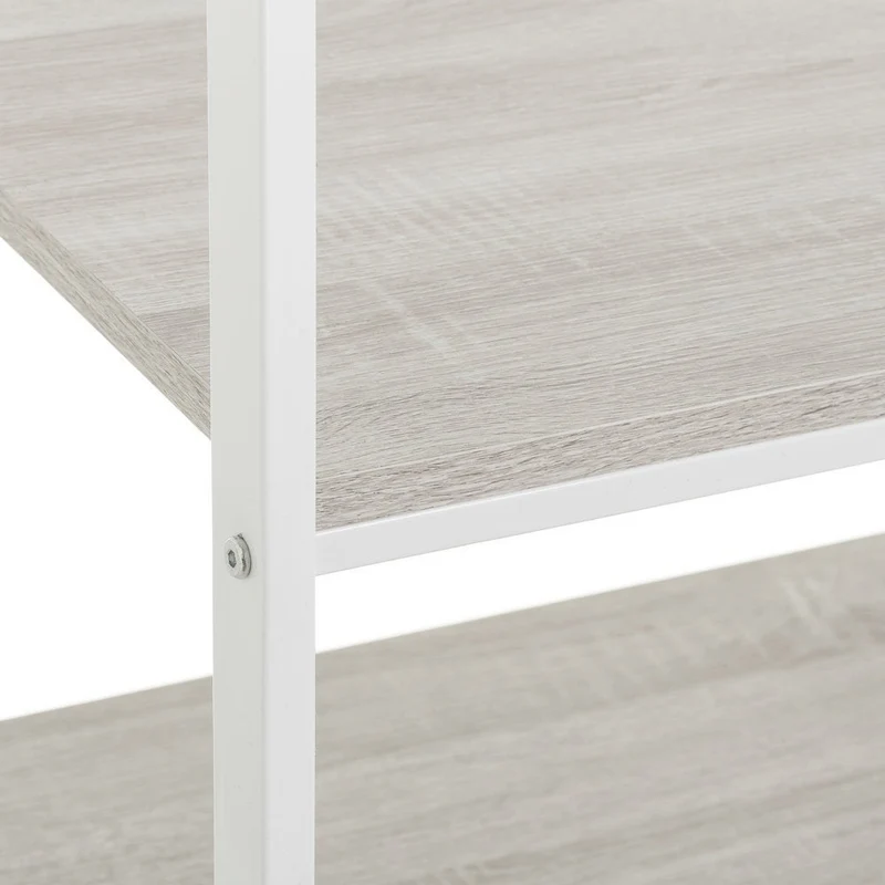Perchero de madera y metal blanco con barra y 2 baldas de 55x45x150 cm