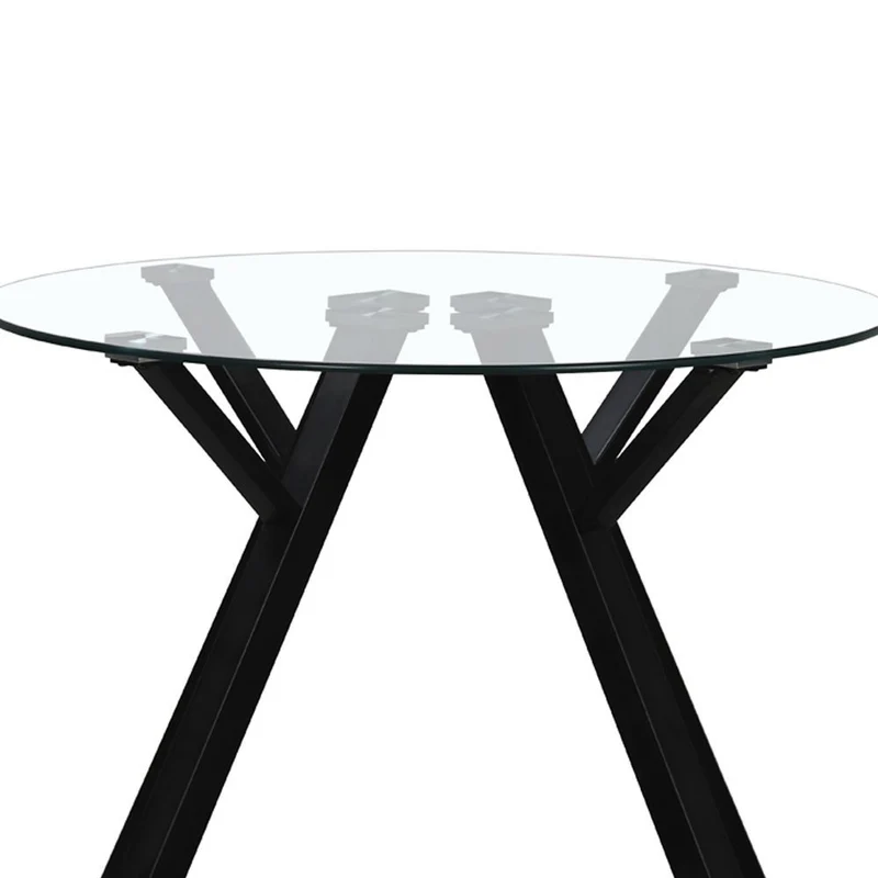 Mesa redonda de cristal templado y metal negro de 100 cm de diámetro