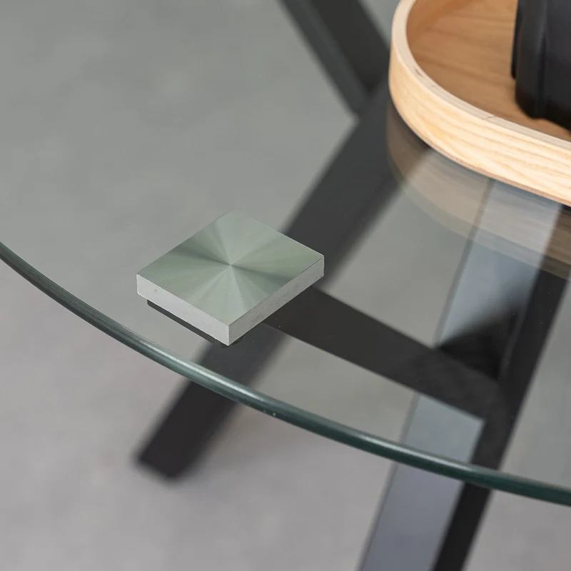 Mesa redonda de cristal templado y metal negro de 100 cm de diámetro