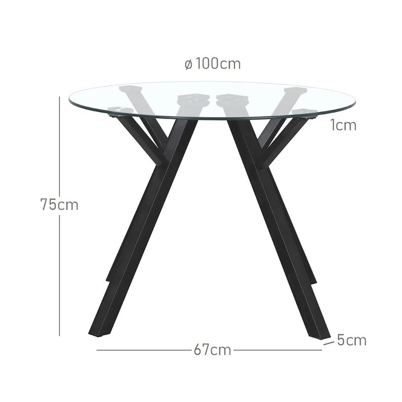 Mesa redonda de cristal templado y metal negro de 100 cm de diámetro