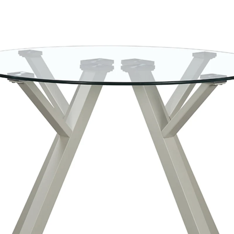 Mesa redonda de cristal templado y metal beige de 100 cm de diámetro