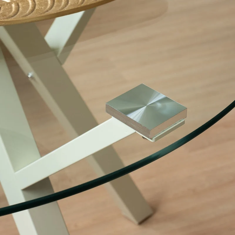 Mesa redonda de cristal templado y metal beige de 100 cm de diámetro