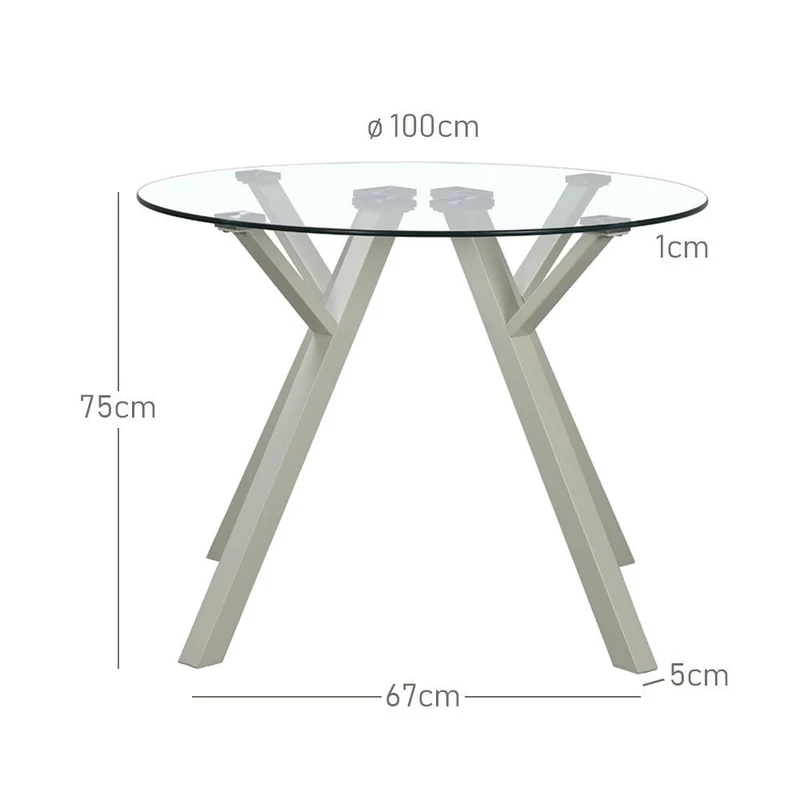 Mesa redonda de cristal templado y metal beige de 100 cm de diámetro