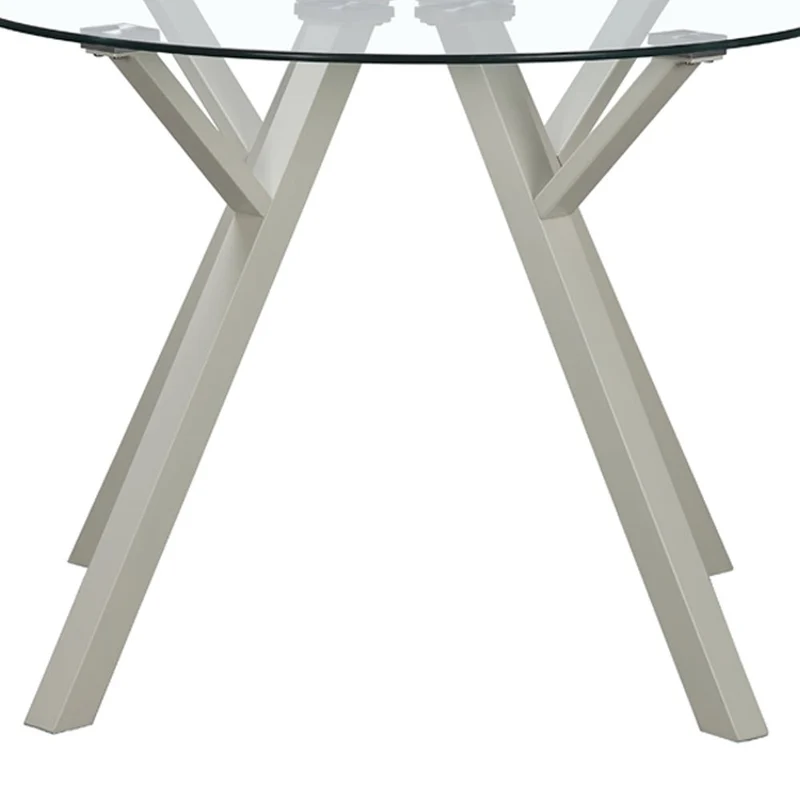 Mesa redonda de cristal templado y metal beige de 120 cm de diámetro