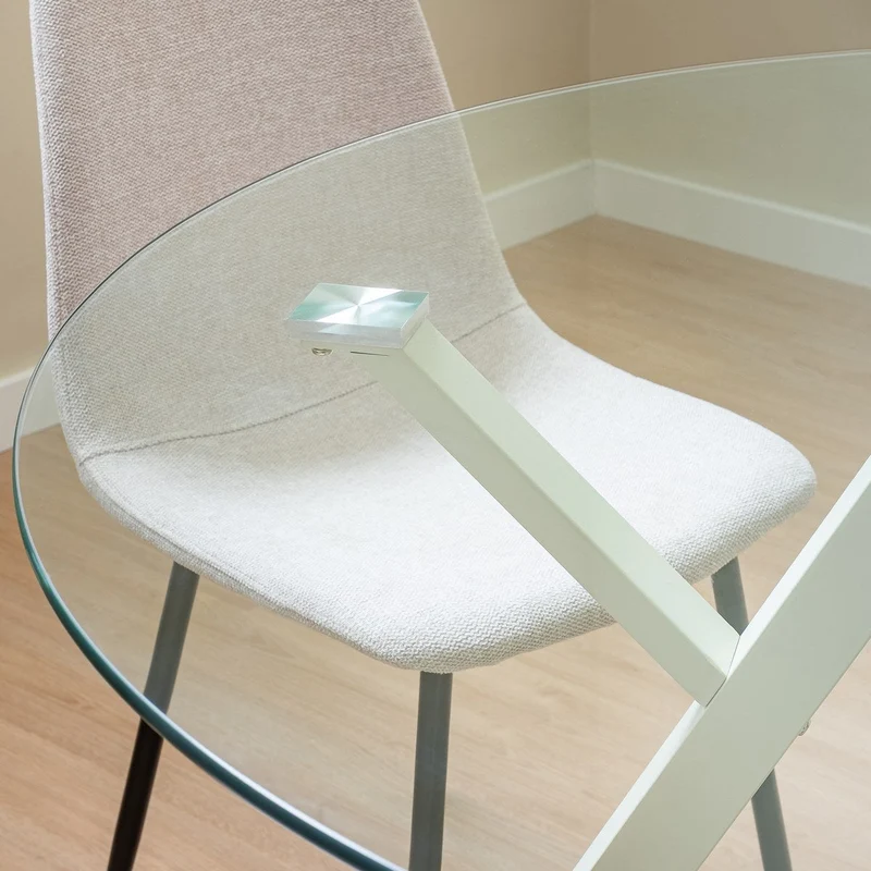 Mesa redonda de cristal templado y metal beige de 120 cm de diámetro
